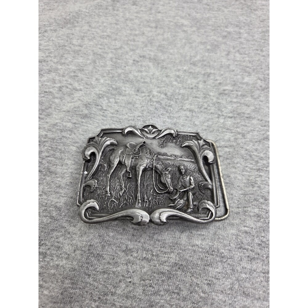 Rare Bergamot Brass Works Horse Farmer Pewter Belt Buckle